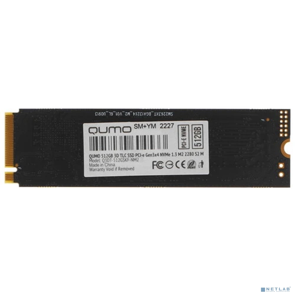 QUMO SSD 512GB PCIe Gen3x4 NVMe 1.3 M2 2280 Novation TLC 3D (Q3DT-512GSKF-NM2) (SM2263XT R/W 2500/1900 MB/s 4K-64: r/w 220/192К IOPS 240TBW OEM)