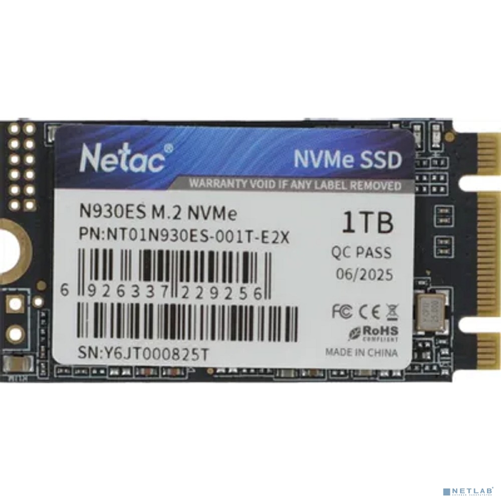 SSD M.2 2242 Netac 1.0Tb N930ES Series <NT01N930ES-001T-E2X> Retail (PCI-E 3.1 x2, up to 1650/1500MBs, 3D NAND, 600TBW, NVMe 1.3, 22х42mm)