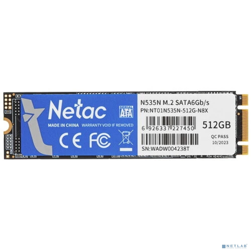 Netac 512GB M.2 2280 SATA3 N535N 3D NAND SSD, R/W up to 540/490MB/s