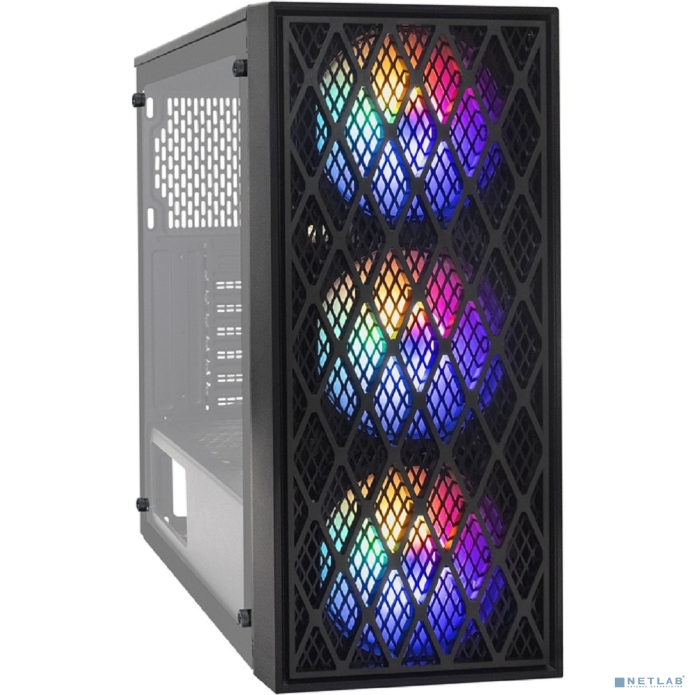 Exegate EX292859RUS Корпус Miditower ExeGate EVO-8243 (ATX, без БП, 2*USB+1*USB3.0, черный, 3 вент. с RGB подсветкой, боковая панель - закаленное стекло)