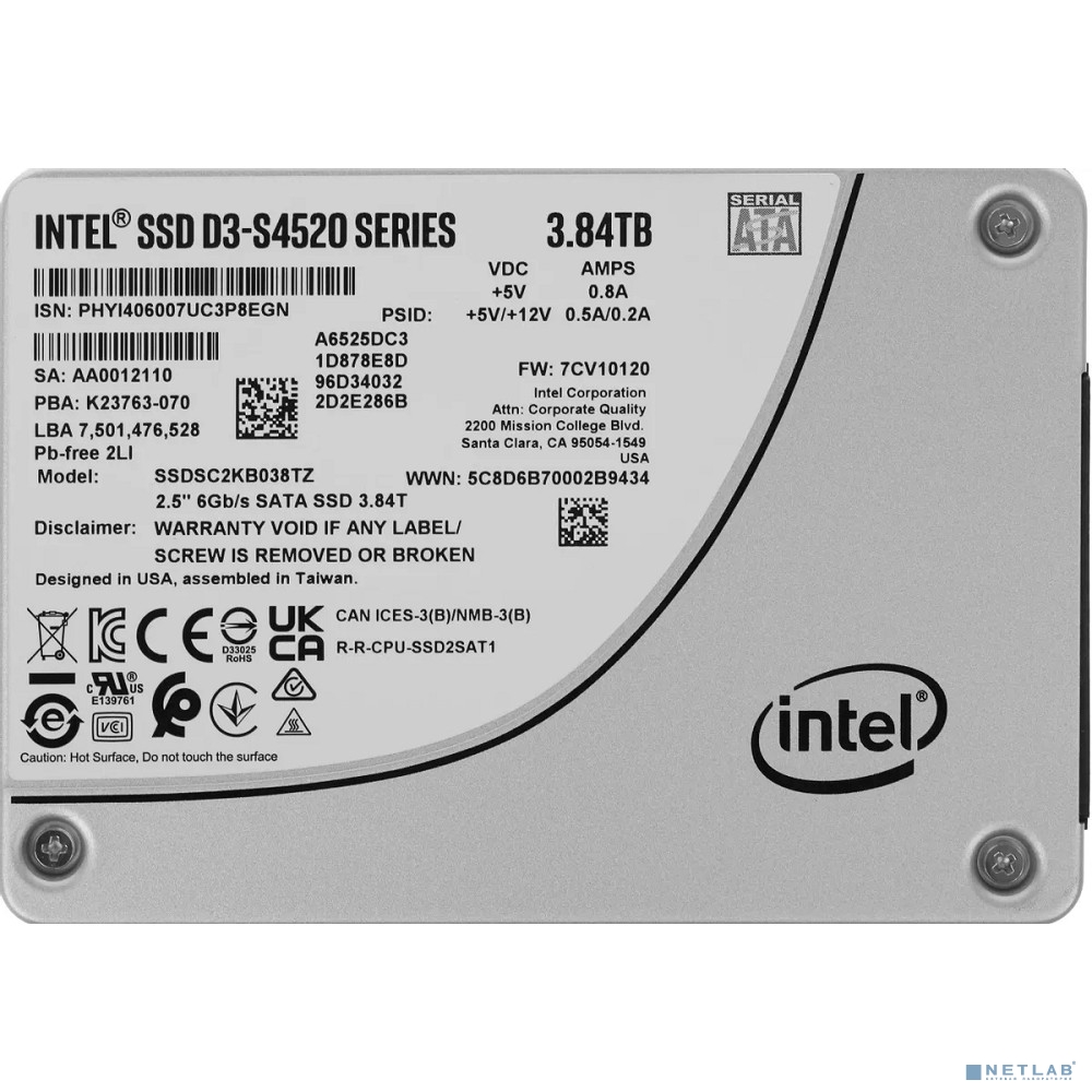 Intel SSD D3-S4520 Series, 3.84TB, 2.5" 7mm, SATA3, SSDSC2KB038TZ01(1Z)