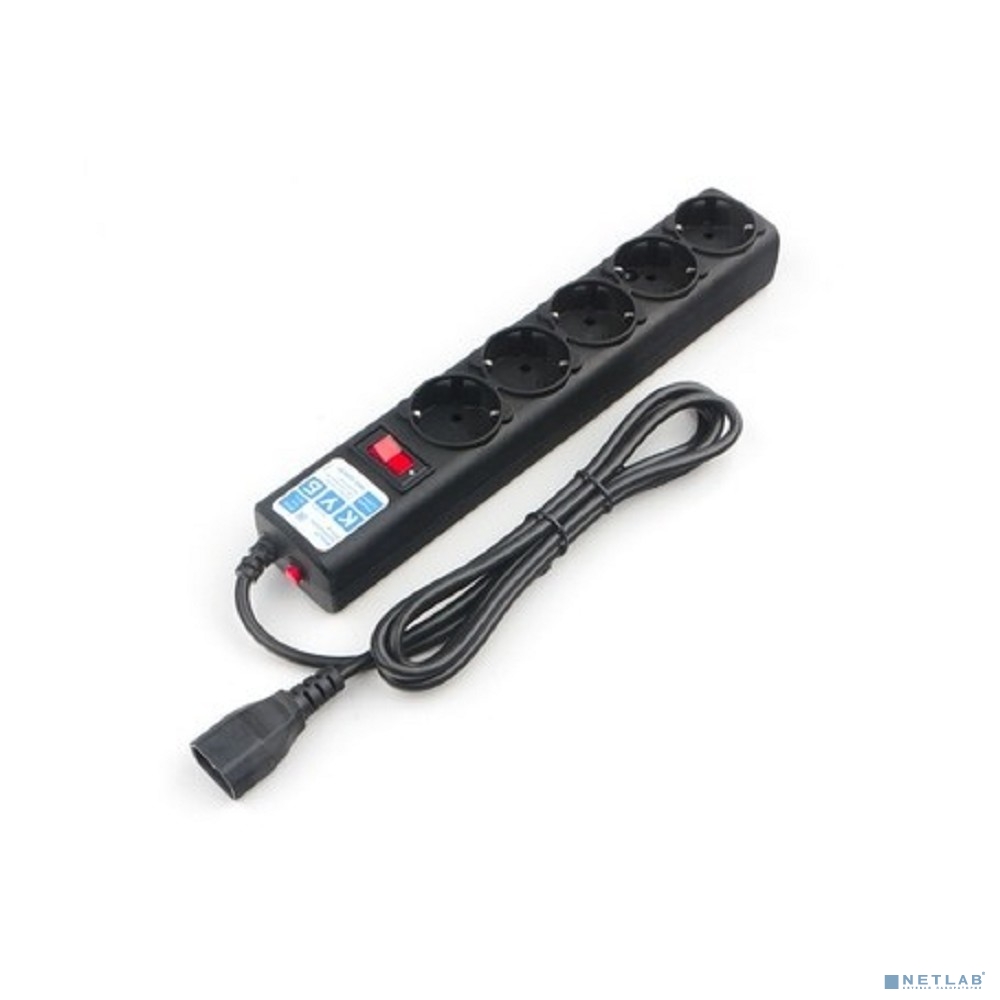 PowerCube Фильтр-удлинитель (SPG5-В3) 3.0 м, 5 розеток, д/подкл. к UPS (C14), 10А/2,2кВт, черный