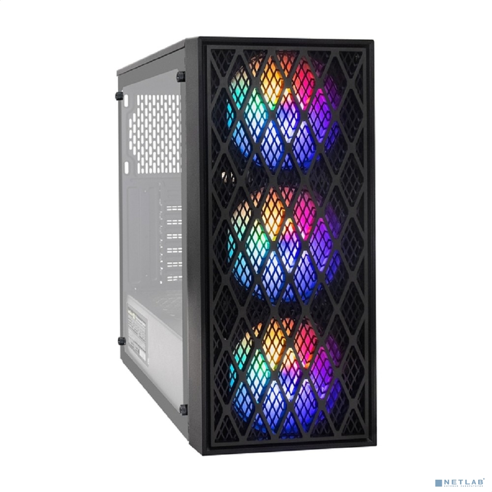 Exegate EX293018RUS Корпус Miditower ExeGate EVO-8243-NPX600 (ATX, БП 600NPX с вент 12 см, 2*USB+1*USB3.0, черный, 3 вент. с RGB подсветкой, боковая панель - закаленное стекло)