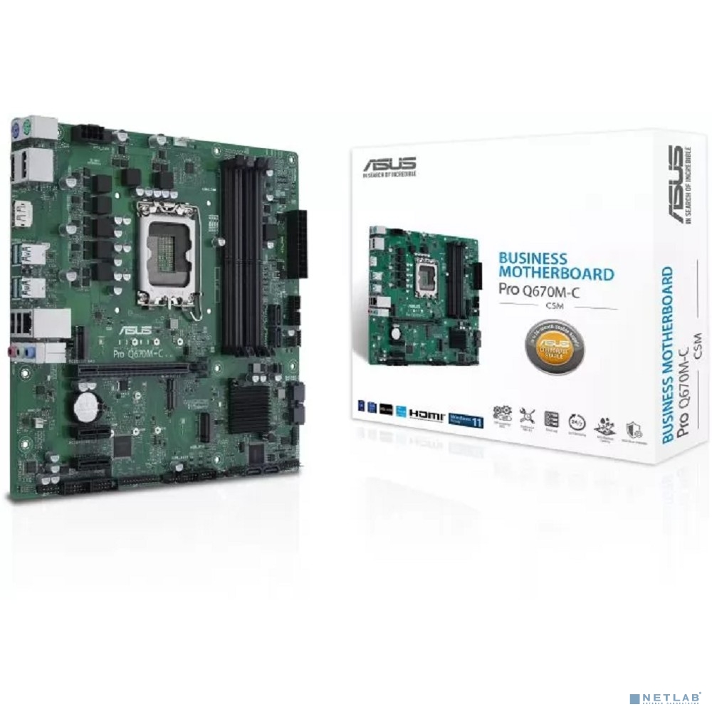 ASUS PRO Q670M-C-CSM (Socket 1700, mATX, 4xDDR5(128GB), 2xDP/HDMI, 1xPCIe 4.0x16,/1xPCIe 3.0, 1xLAN, 6xSATA 6Gb/s, 2xM.2, 1xM.2 E key, 4xUSB 3.2, 2xUSB 2.0, 2xPS/2)