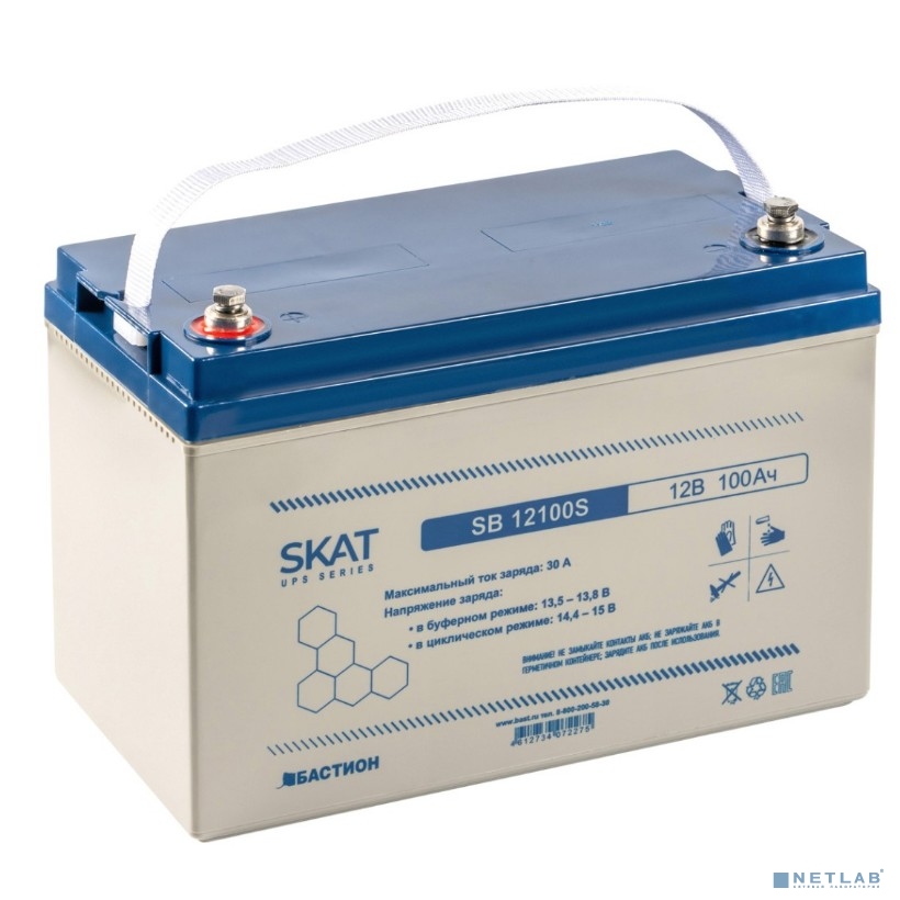 АКБ БАСТИОН SKAT SB 12100S AGM 12V 100Ач I зар.30А, клеммы под болт М6, гарантия 18 мес (8973)