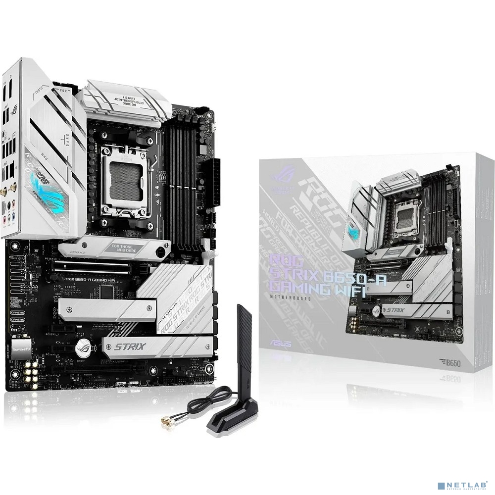 ASUS ROG STRIX B650-A GAMING WIFI (Socket AM5, ATX, 4xDDR5(128GB), DP/HDMI, 2xPCIe 4.0x16,/2xPCIe 4.0, 1xLAN (2.5GbE), Wi-Fi, BT, 4xSATA 6Gb/s, 3xM.2, 2xType-C, 7xUSB 3.2, 4xUSB 2.0)