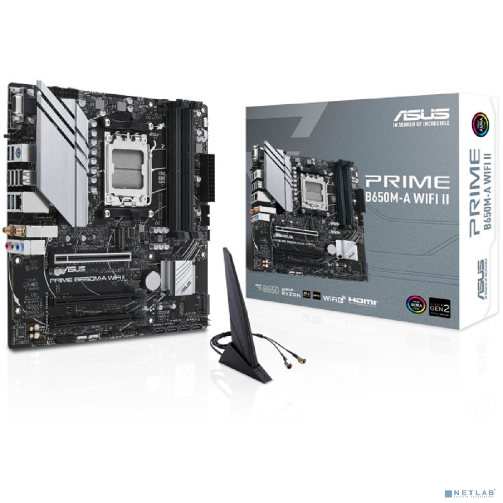 ASUS PRIME B650M-A WIFI II RTL (Socket AM5, mATX, 4xDDR5(128GB), VGA/DP/HDMI, 3xPCIe 4.0x16, 2,5xLAN, 4xSATA 6Gb/s, 2xM.2, WiFi 6E, 1xType-С, 2xUSB 3.1, 2xUSB 3.2, 4xUSB 2.0, 1xPS/2)
