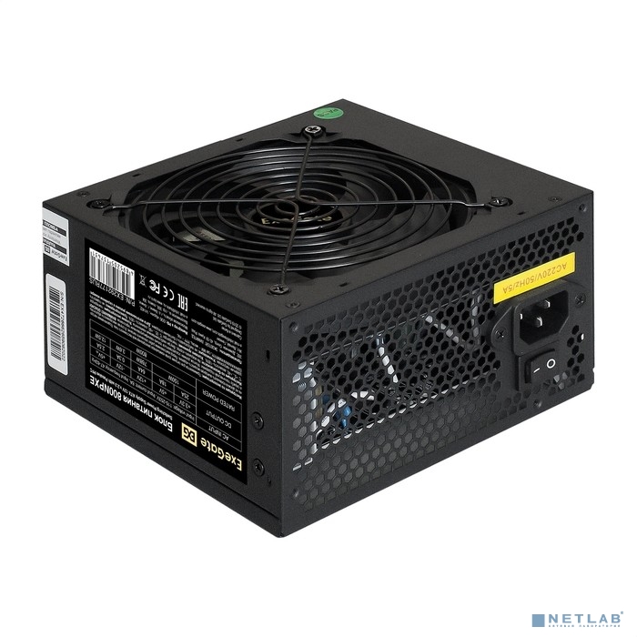 Exegate EX292177RUS Блок питания 800W ExeGate 800NPXE (ATX, PPFC, 12cm fan, 24pin, 2x(4+4)pin, 2xPCI-E, 5xSATA, 3xIDE, black)