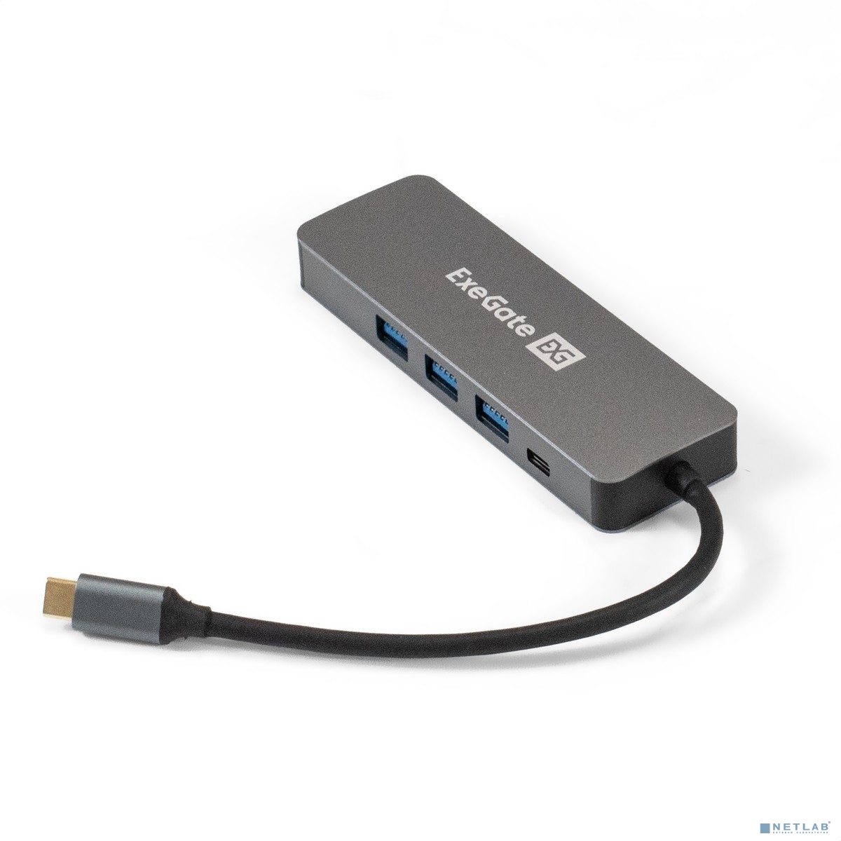 Exegate EX293984RUS Док-станция ExeGate DUB-31C/PD/H (кабель-адаптер USB Type-C --> 3xUSB3.0 + PD 60W + HDMI 4K@30Hz, Plug&Play, серый)