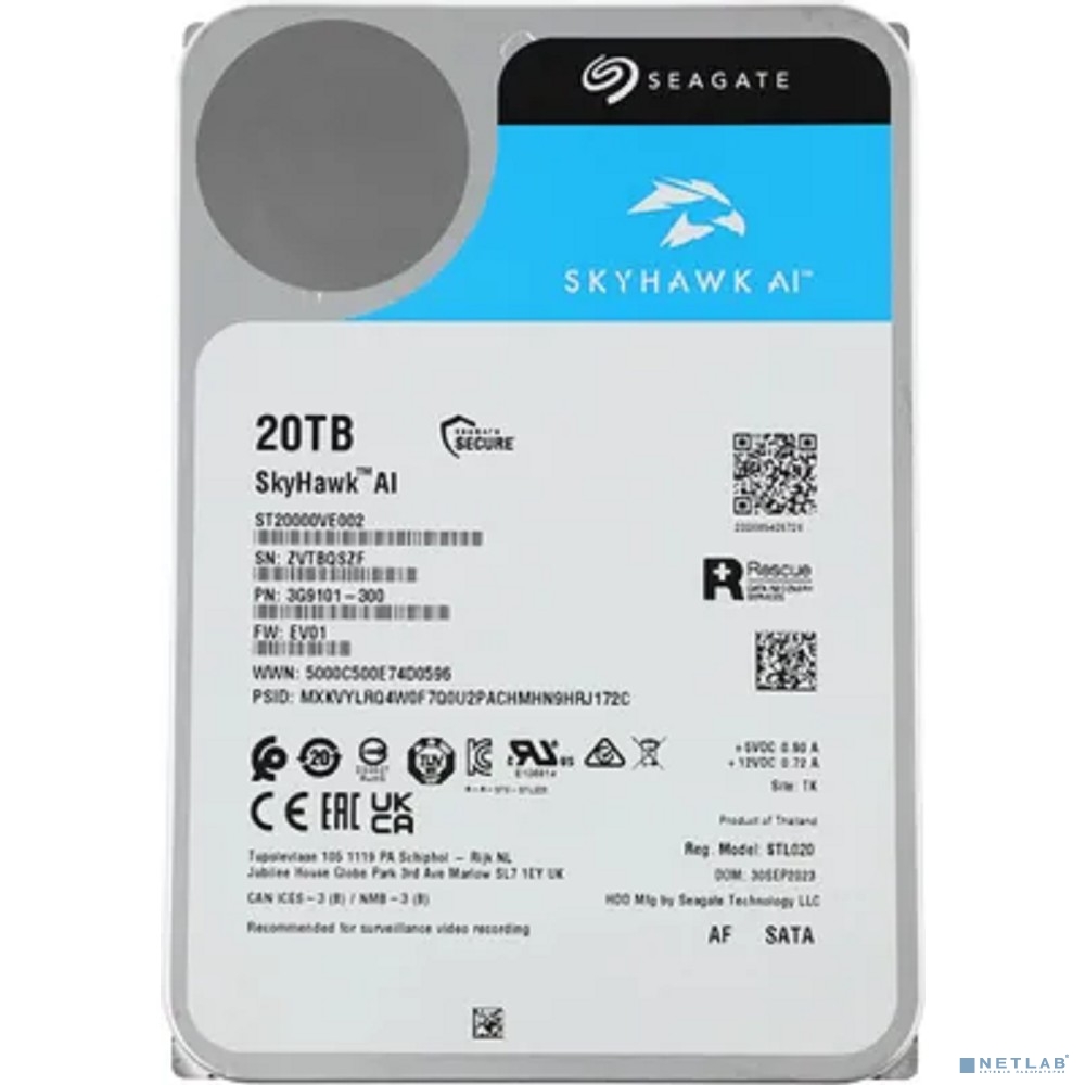 20Tb Seagate SkyHawk AI Survelilance SATA3 3.5" 256Mb 7200rpm ST20000VE002