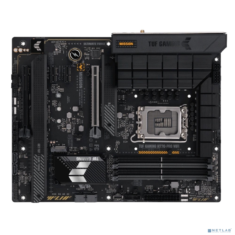 ASUS TUF GAMING H770-PRO WIFI (Socket 1700,ATX,4xDDR5(128GB), DP/HDMI, 1xPCIe 5.0x16/1xPCIe 4.0x16/2xPCIe 4.0, 1xLAN (2.5GbE), Wi-Fi, BT, 4xSATA 6Gb/s, 4xM.2, 1xType-C, 6xUSB 3.2)