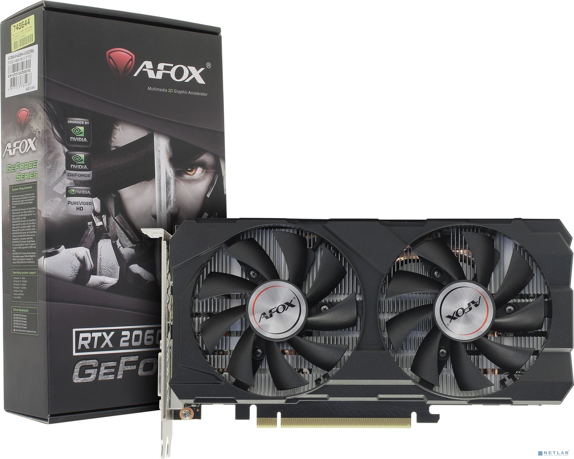 Видеокарта AFOX RTX2060 6GB GDDR6 192BIT, DVI, Display port, HDMI ATX DUAL FAN (AF2060-6144D6H4-V2) RTL
