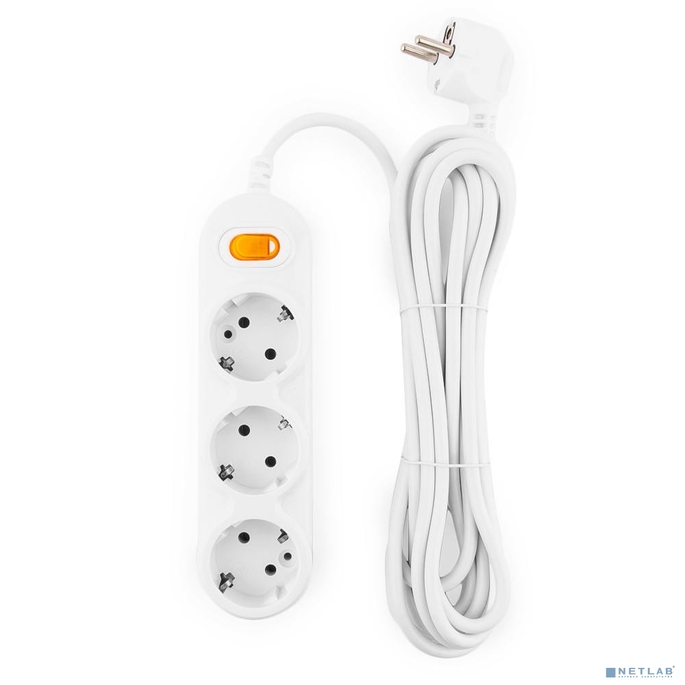 PowerCube Удлинитель (PC-2-5M) 5.0м, 3 розетки, 10А, с выключателем, белый
