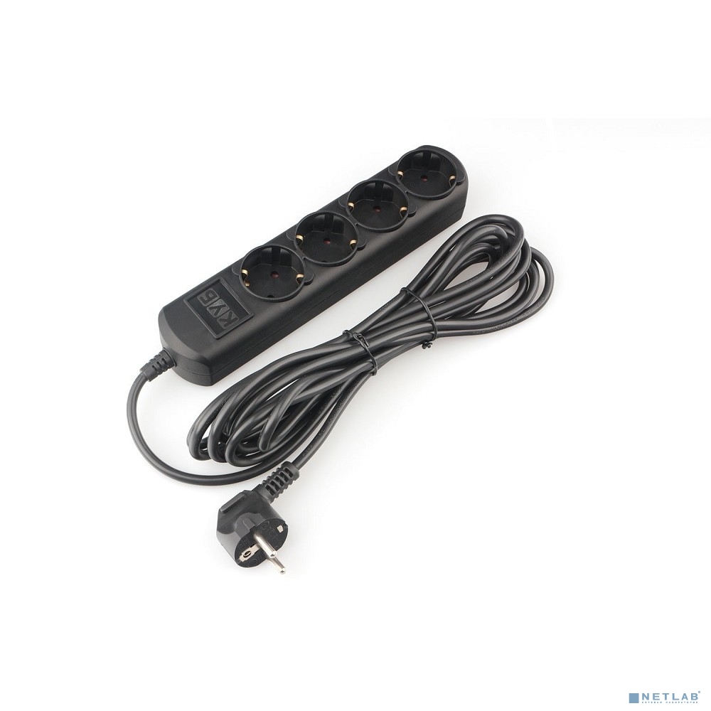 PowerCube Удлинитель (PC-2B-1,5M) 1.5м, 4 розетки, 16А, без выключателя, черный графит