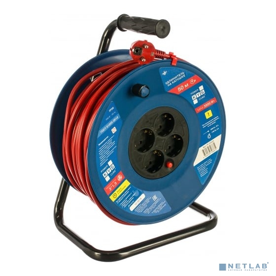 PowerCube Удлинитель на пласт.катушкуе (PC20503) 50м, 4 розетки с/з, 16А