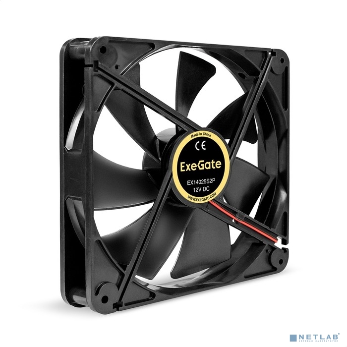 Exegate EX294951RUS Вентилятор 12В DC ExeGate EX14025S2P (140x140x25 мм, Sleeve bearing (подшипник скольжения), 2pin (разъем 2.54), 1200RPM, 24dBA)
