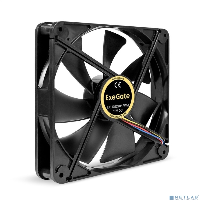 Exegate EX295248RUS Вентилятор 12В DC ExeGate EX14025S4P-PWM (140x140x25 мм, Sleeve bearing (подшипник скольжения), 4pin, PWM, 24dBA)