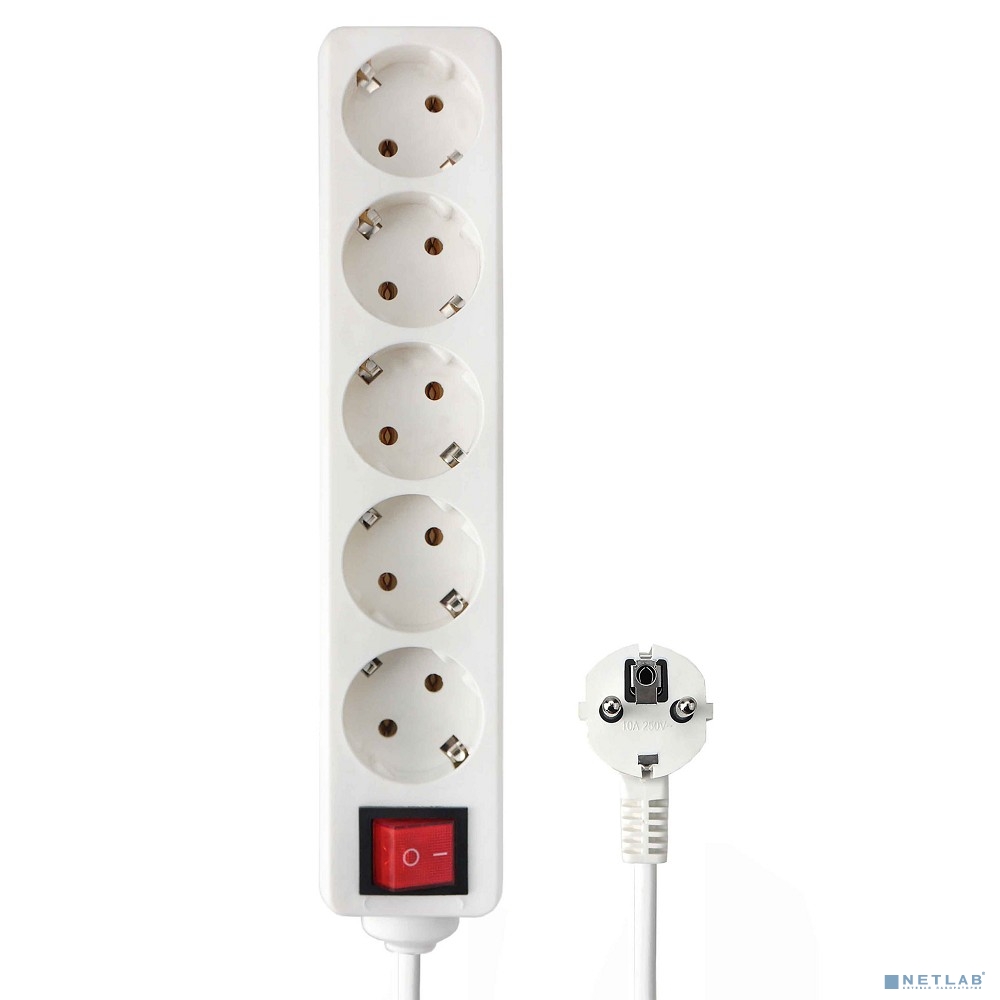 Гарнизон Удлинитель EL-NB-G5-W-3, 5р, 10А, 3м, с выкл. и заземлением, ур.защиты 1, белый, пакет (21223)