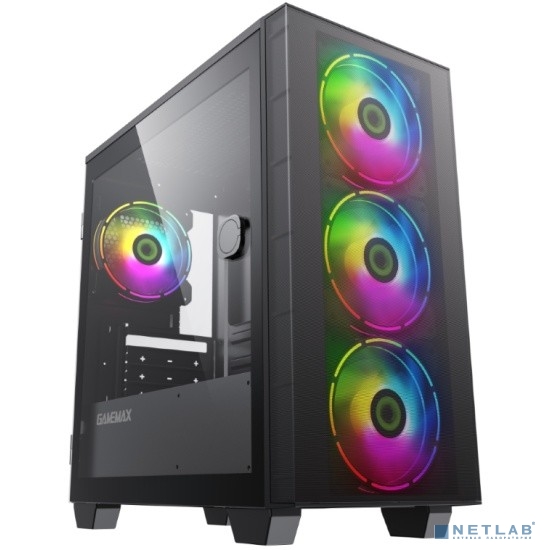 Gamemax Aero Mini mATX case, black, w/o PSU, w/1xUSB3.0+1xUSB2.0, w/3x12cm ARGB front fans GMX-12-Rainbow-D), w/1x12cm ARGB rear fan (GMX-12-Rainbow-D)