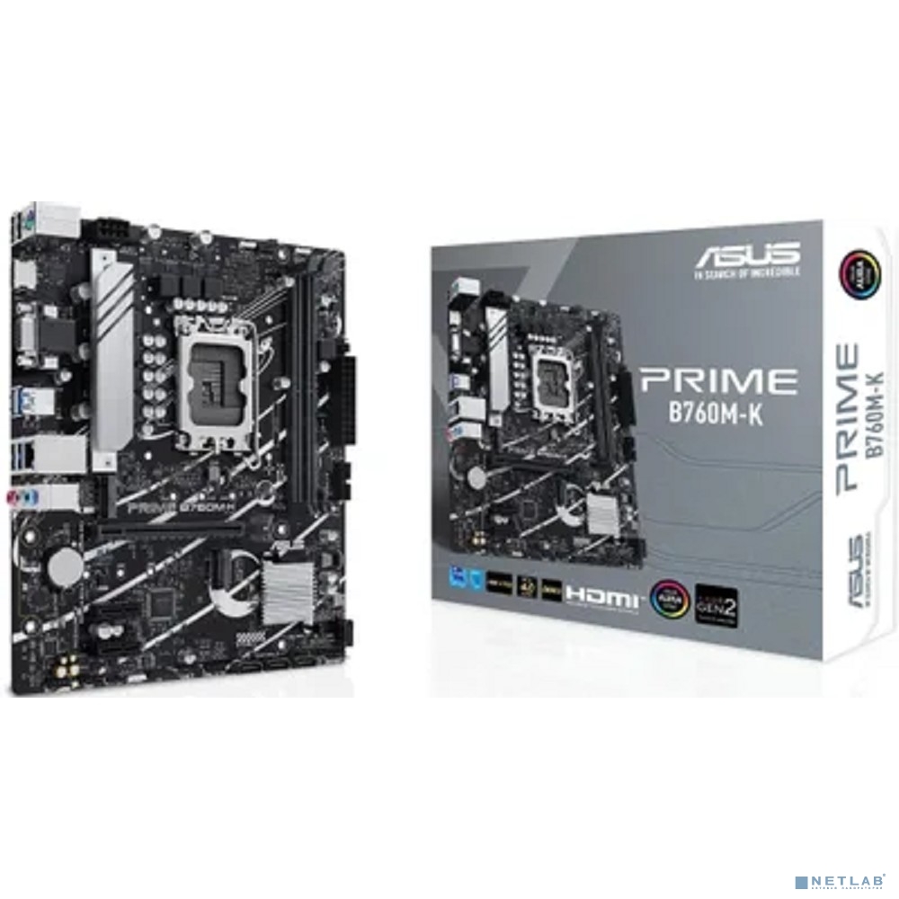 ASUS PRIME B760M-K (Socket 1700, mATX, 2xDDR5(96GB), VGA/HDMI 2.1, 1xPCIe 4.0x16/2xPCIe 4.0, 1xLAN (2.5GbE), 4xSATA 6Gb/s, 2xM.2, 4xUSB 3.2, 2xUSB 2.0, 1xPS/2)