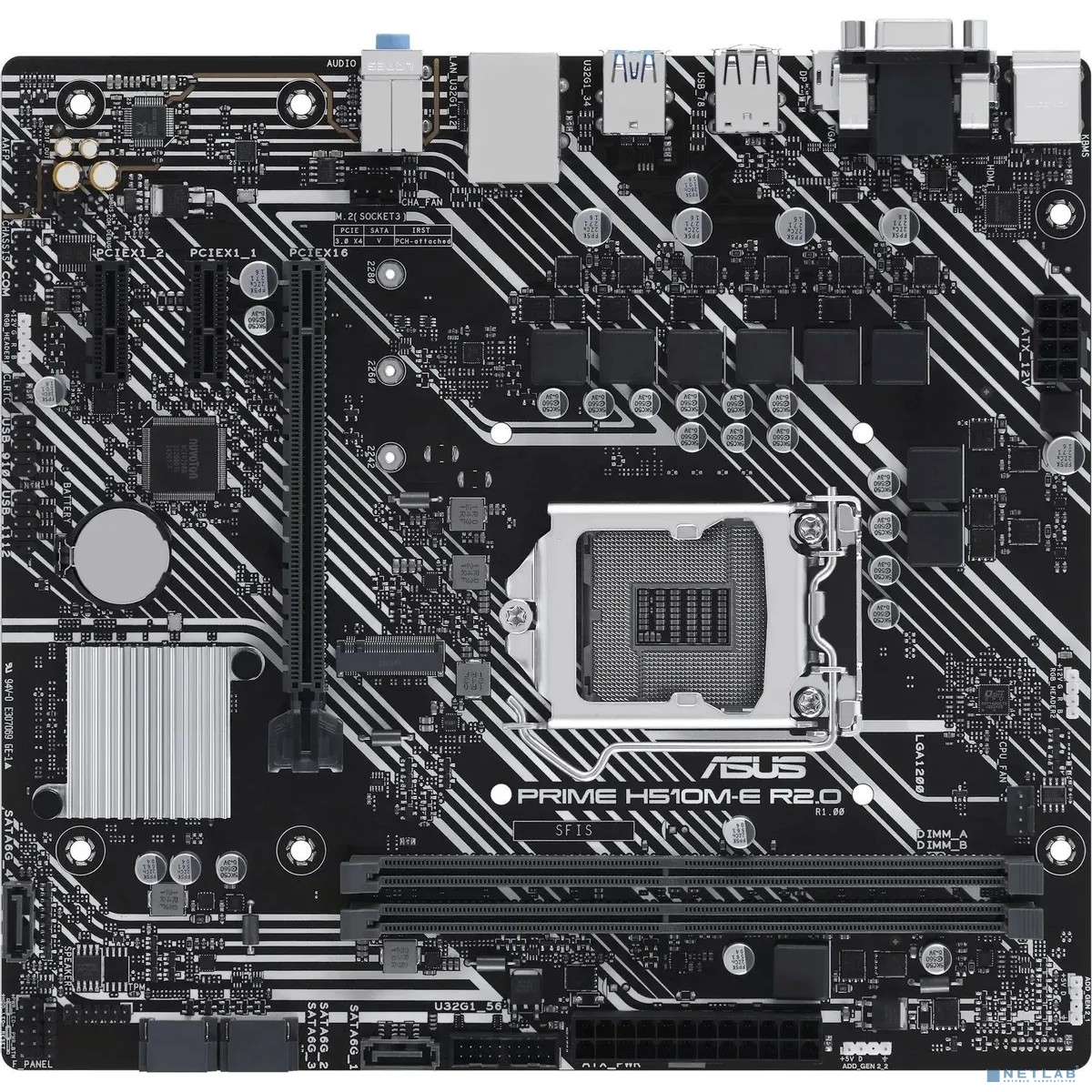 ASUS PRIME H510M-E R2.0 (Socket 1200, mATX, 2xDDR4(64GB), DP/VGA/HDMI, 1xPCIe 4.0x16/2xPCIe 3.0, 1xLAN, 4xSATA 6Gb/s, 1xM.2, 4xUSB 3.2, 2xUSB 2.0, 2xPS/2)